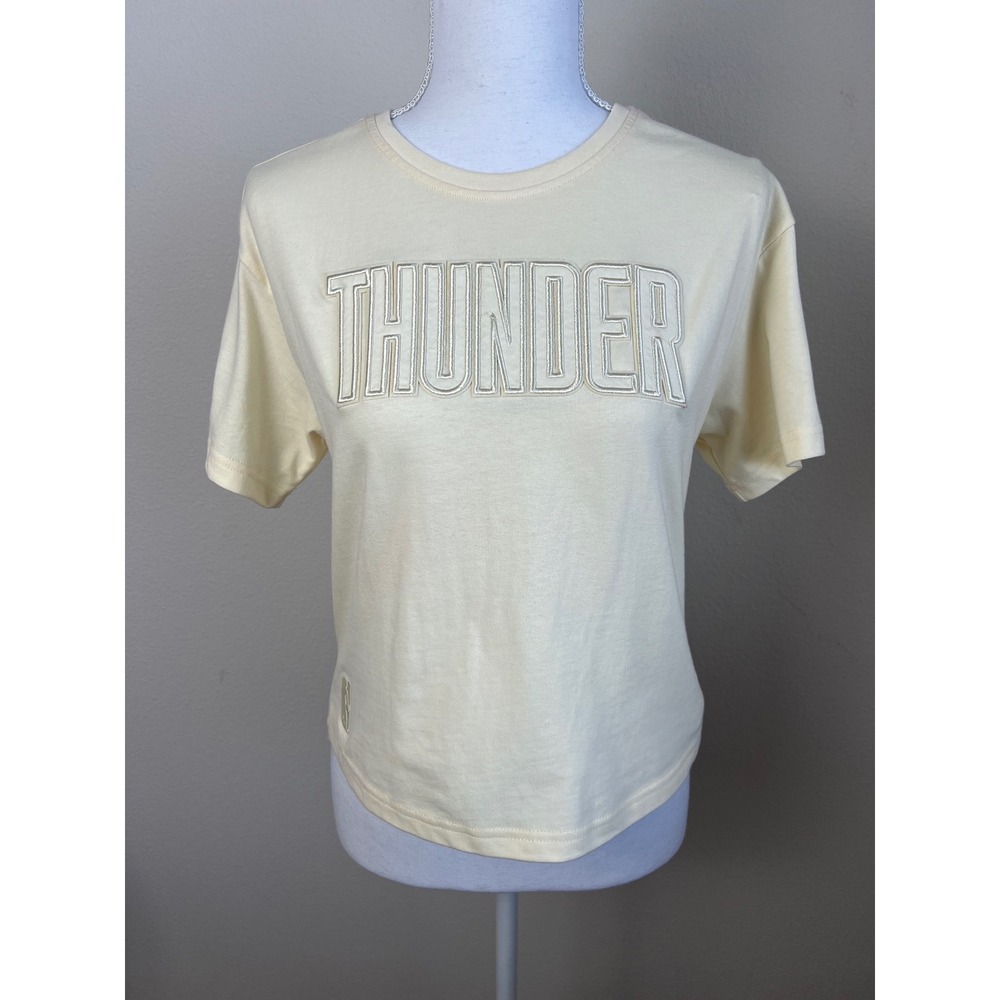 Pro Standard OKC Thunder Womens Large Crop Tee Cream Embroidered NBA Shirt